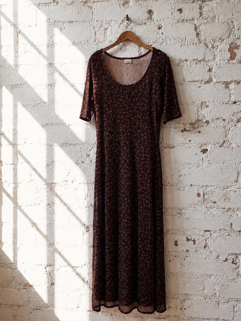 LuLaRoe Ana Maxi Dress Maroon Floral Short Sleeve Fit Flare Burgundy Whimsygoth